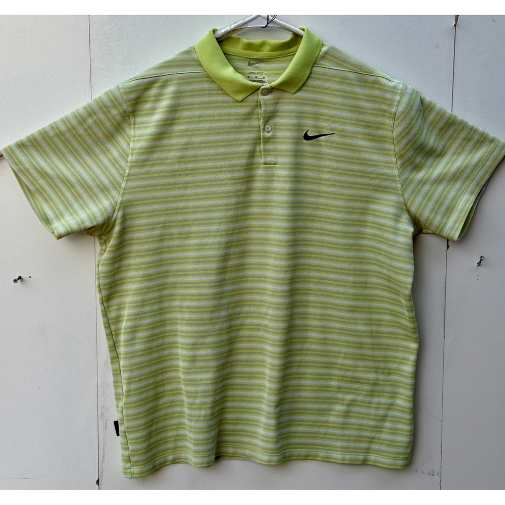 Nike Dri-FIT Mens XL Lime Green Striped Golf Polo Shirt BV0363-736
